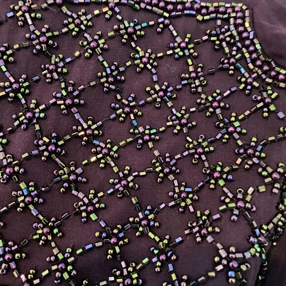 Vintage Black Tie Olga Cassini beaded cocktail dress, Size 12, wine, knee length - Picture 4 of 8